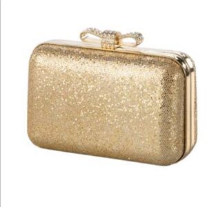 GOLD CLUTCH WITH SPARKLE BOW NWT